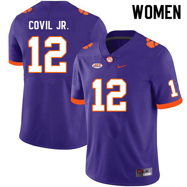 Women #12 Sherrod Covil Jr. Clemson Tigers College Football Jerseys Sale-Purple